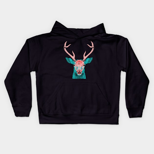 Deer Skull Interactive Red&Blue Filter T-Shirt Kids Hoodie by RedAndBlue